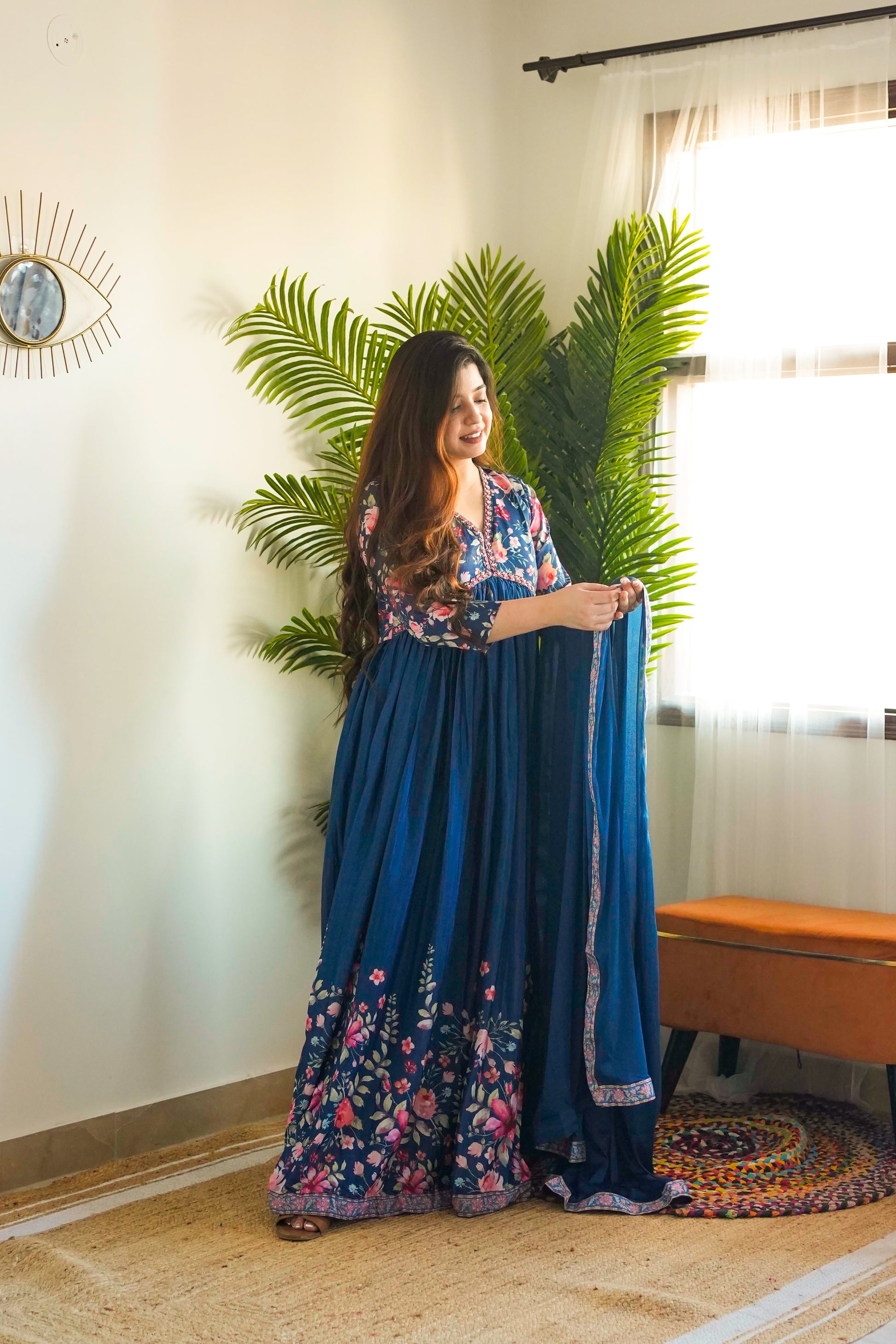 Samay Blue Voluminous Maxi With Dupatta