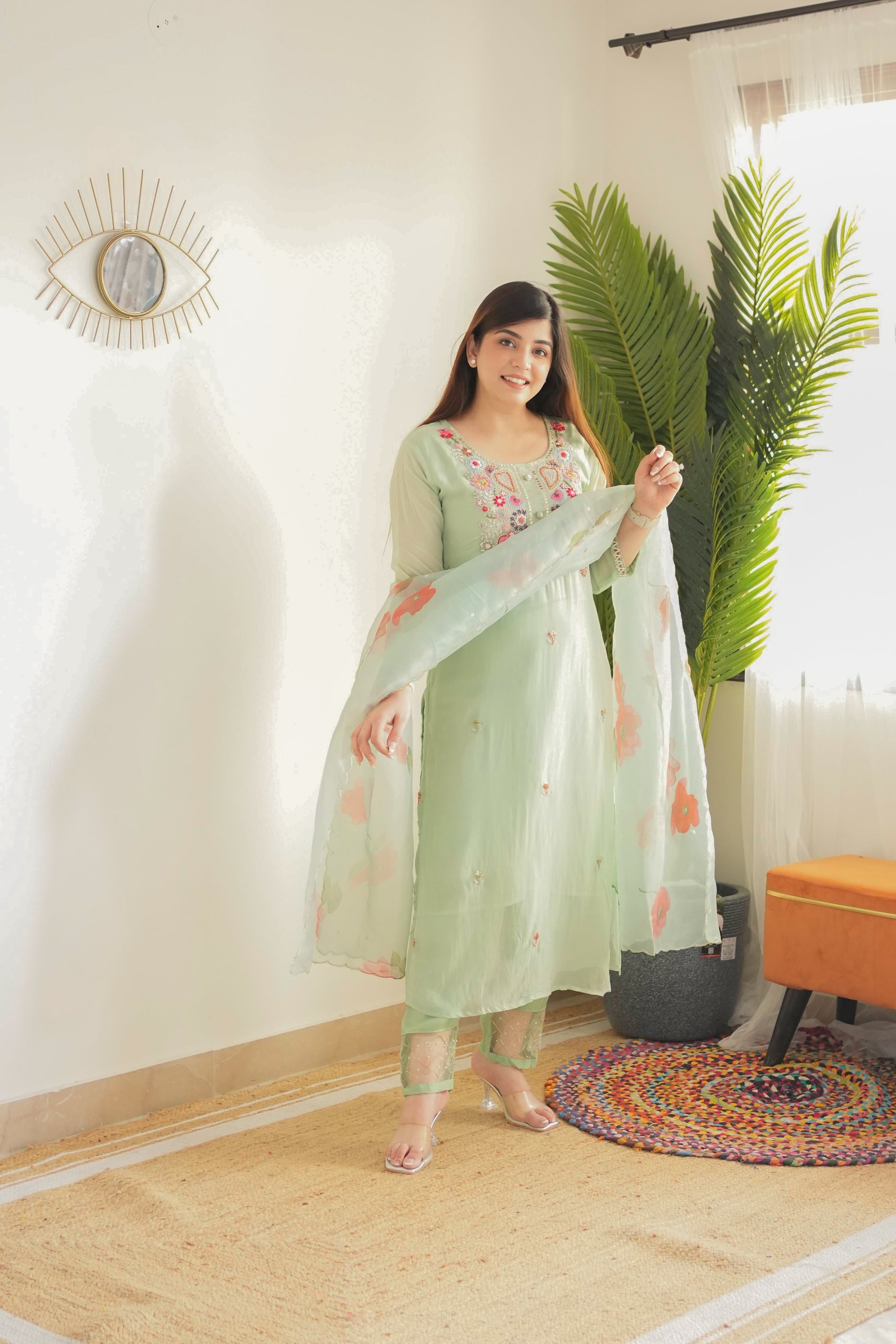 Neena Green Embroidered Suit Set