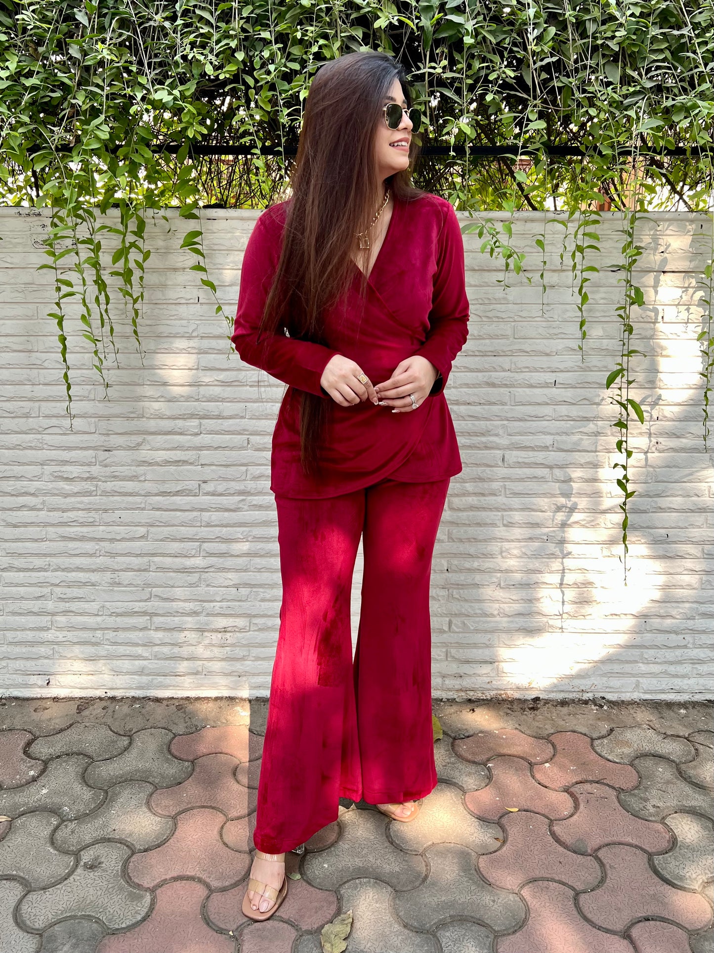 Noor Red Velvet Cordset