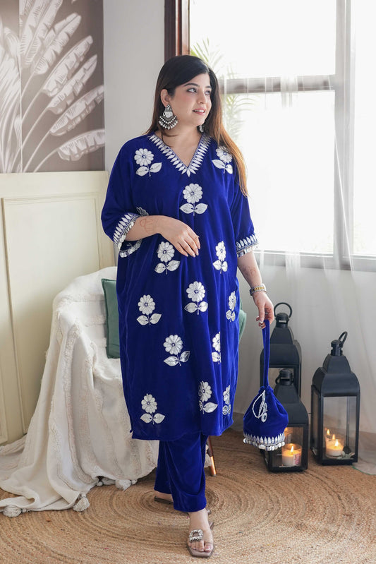 Gurbani Blue Velvet Chogha Set