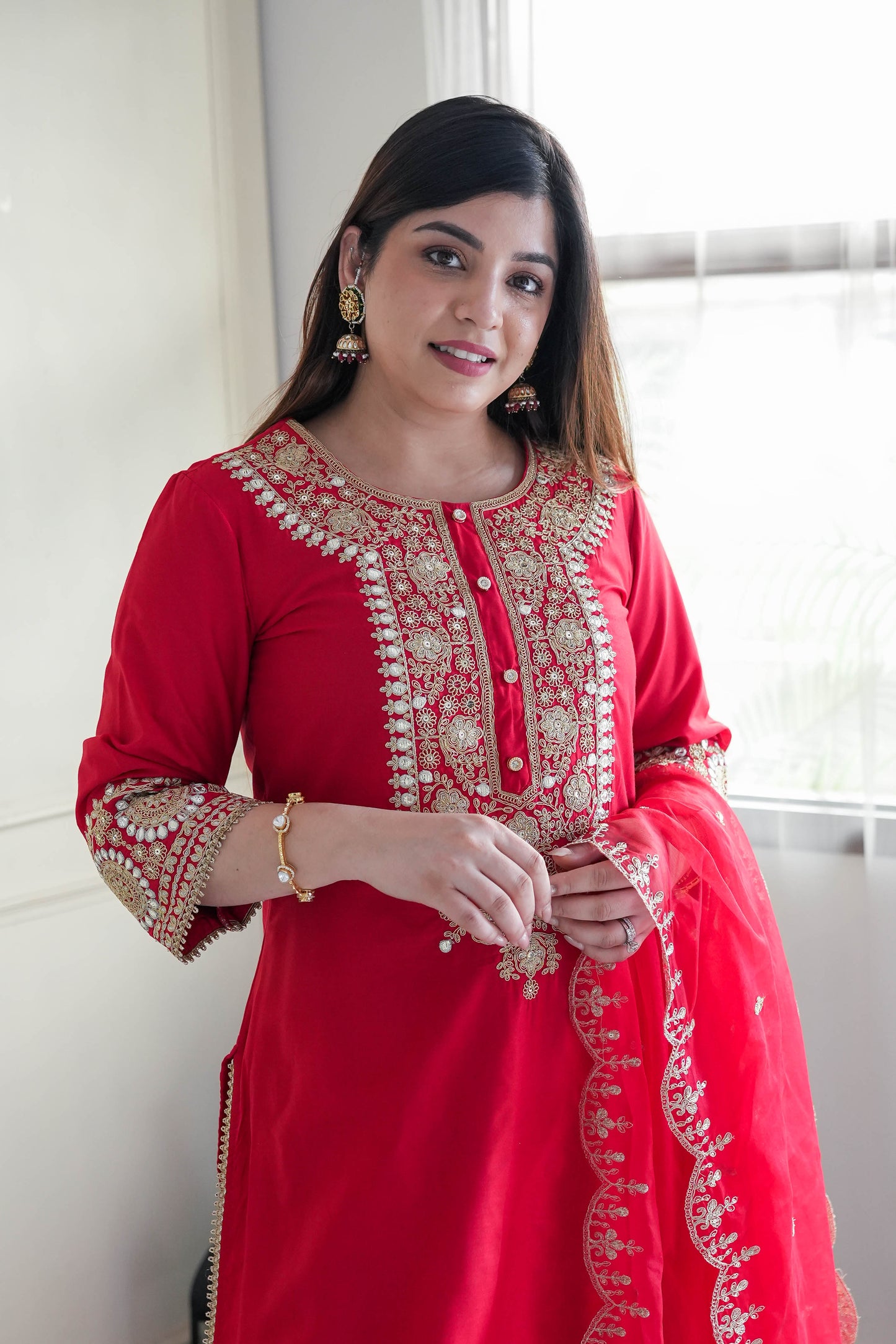 Rabia Red Gotta Detailing Suit Set