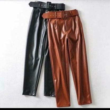 Shelly Pu Leather Pant With Belt