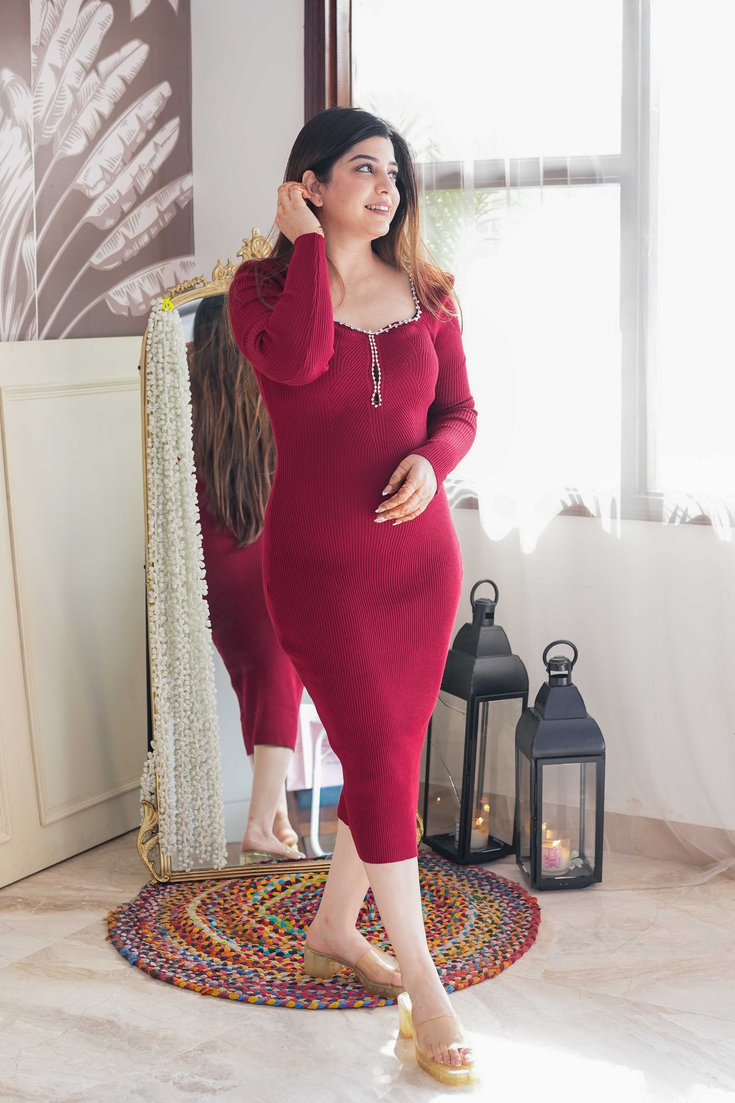 Bora Red Knitted Long Dress