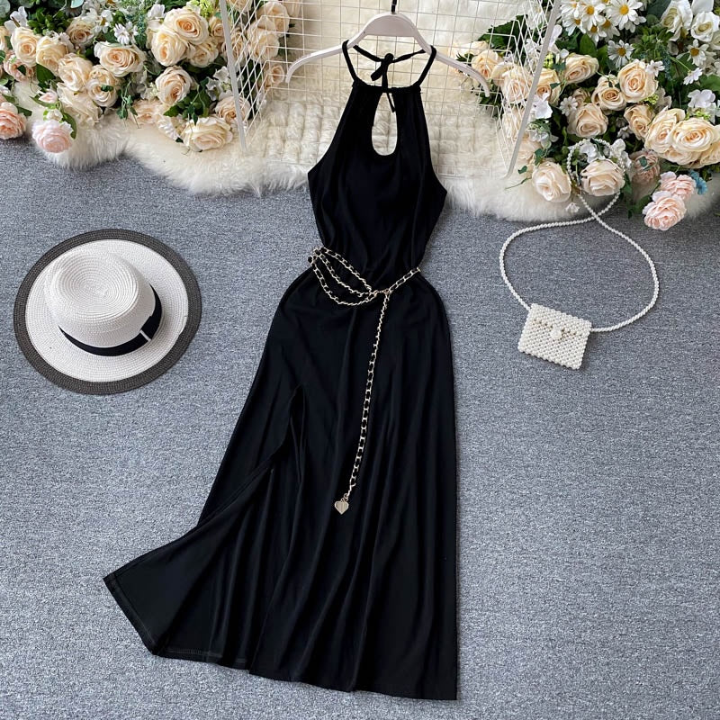 Mickie Backless Black Dress With Chain