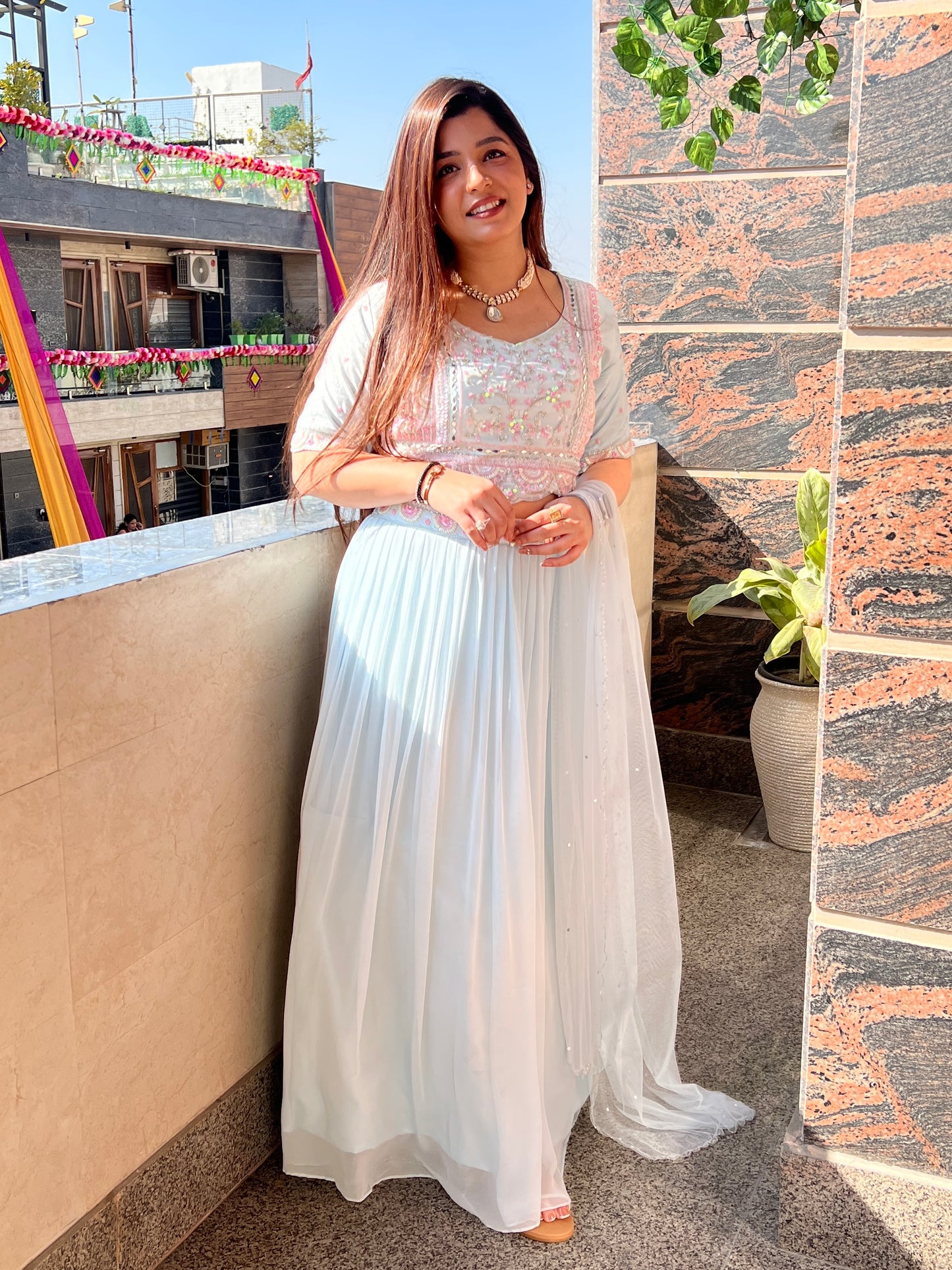 Veer Pastel Blue Voluminous Lehenga