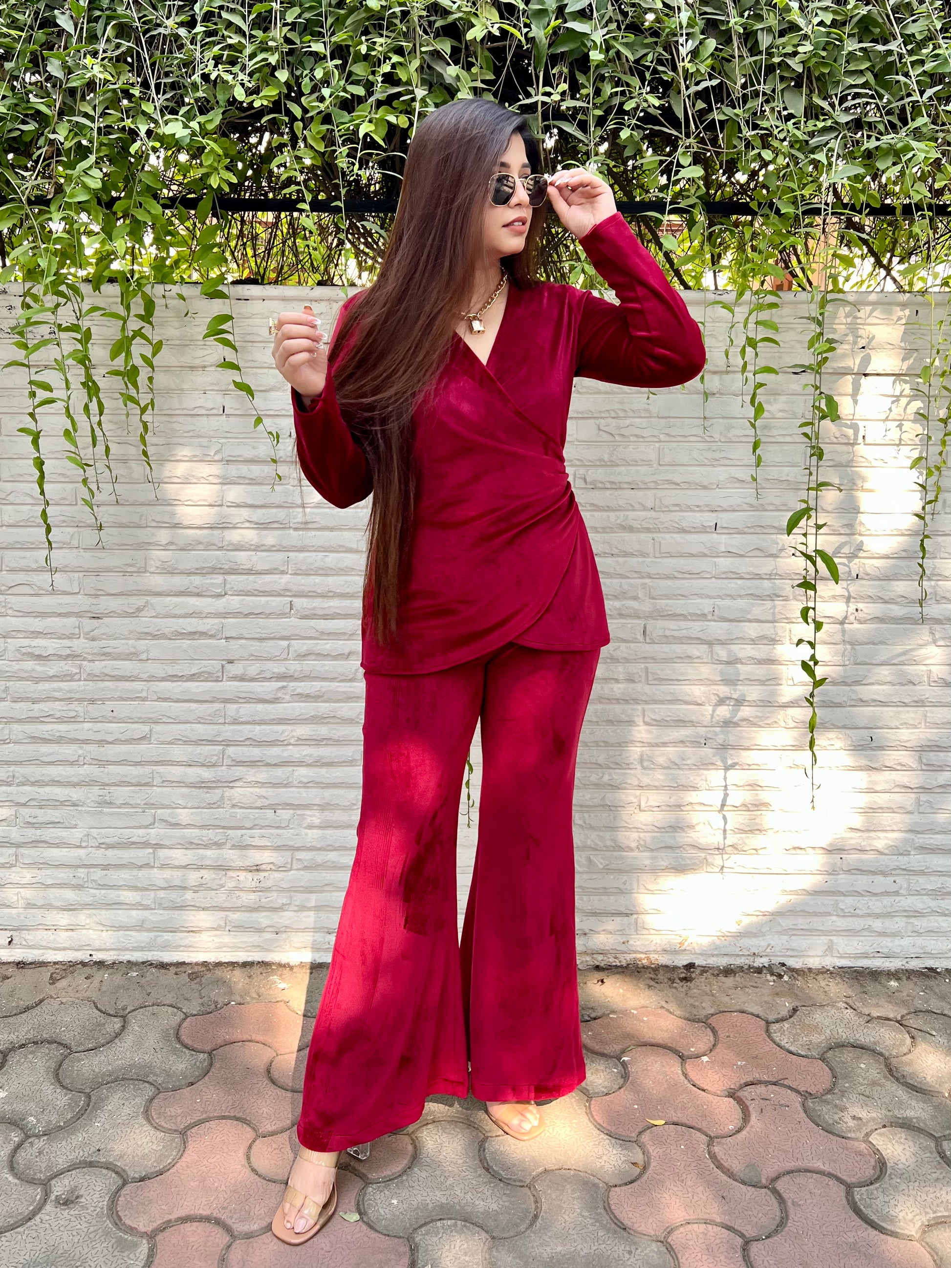 Noor Red Velvet Cordset