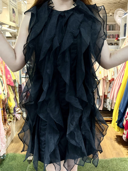 Black Organza Frill Dress