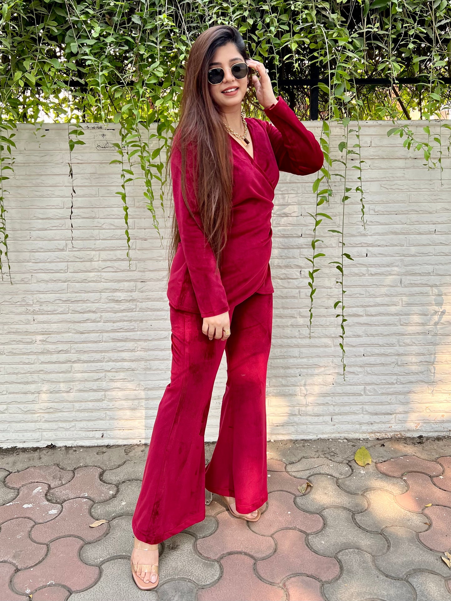 Noor Red Velvet Cordset