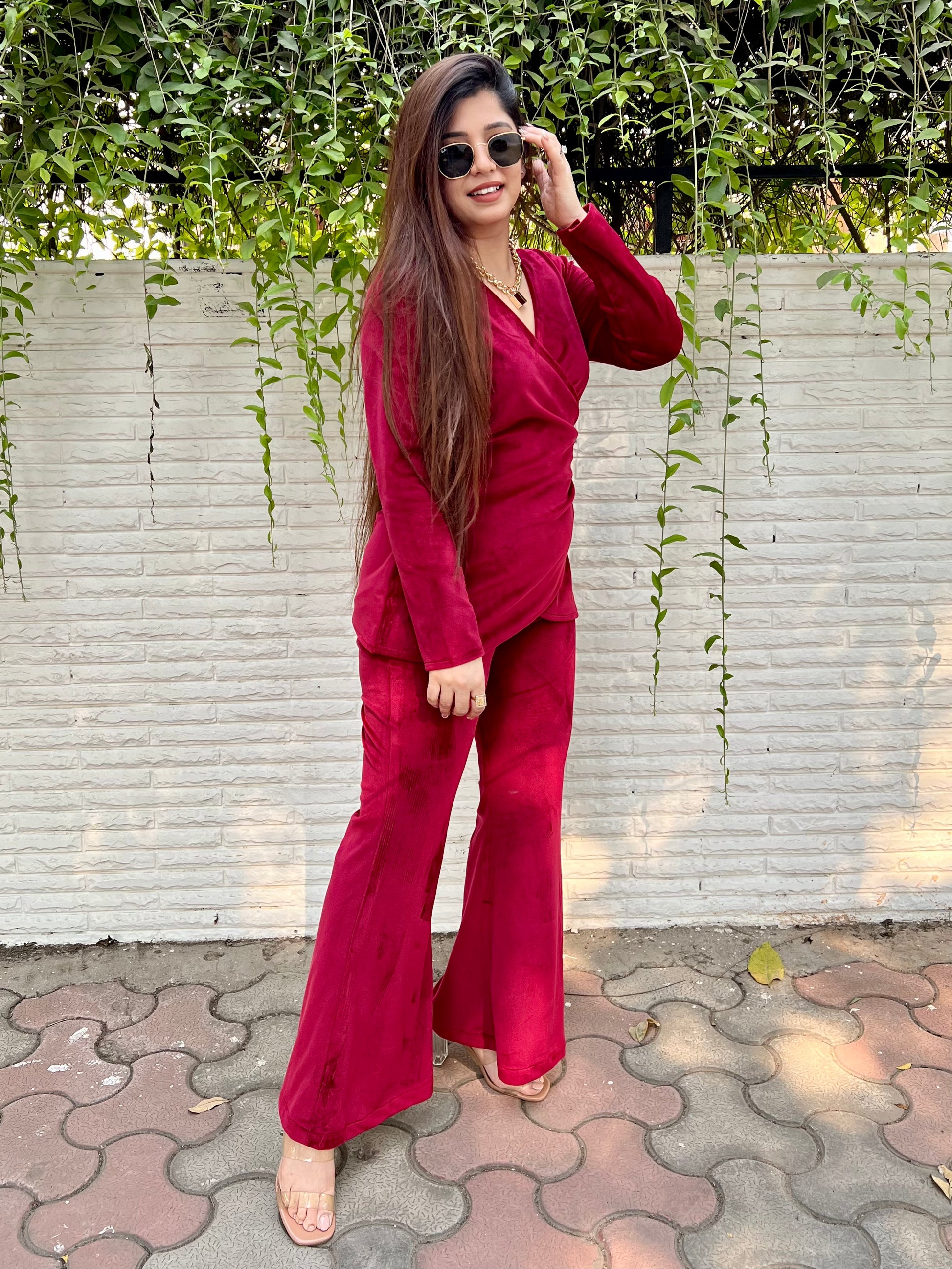 Noor Red Velvet Cordset