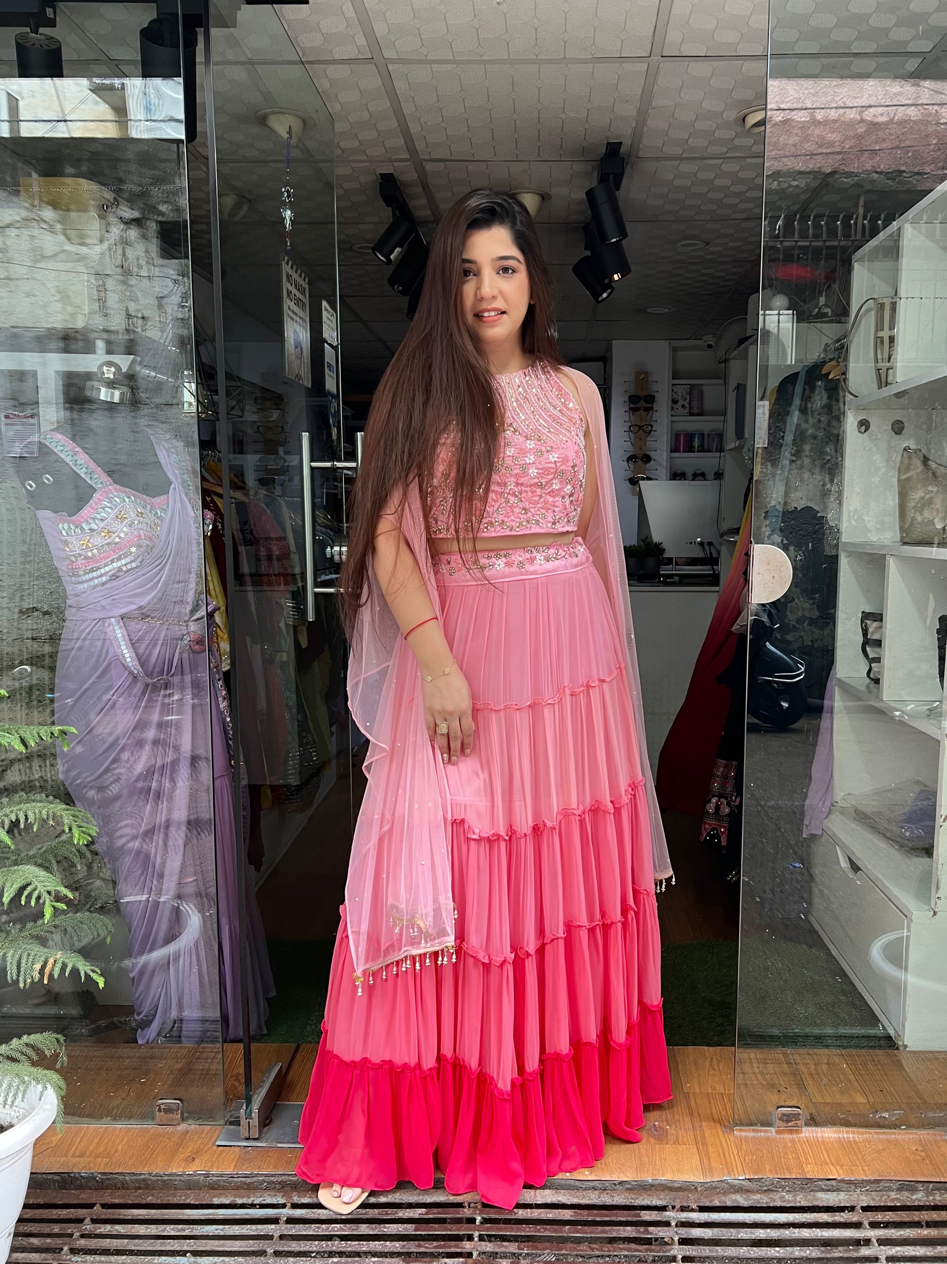 Shades Of Pink Lahenga With Cape