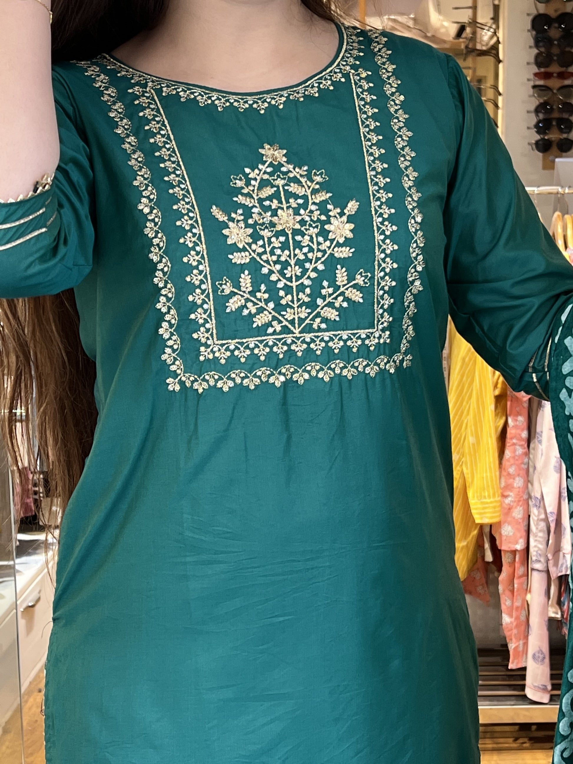 Kavi Green Chanderi Suit Set