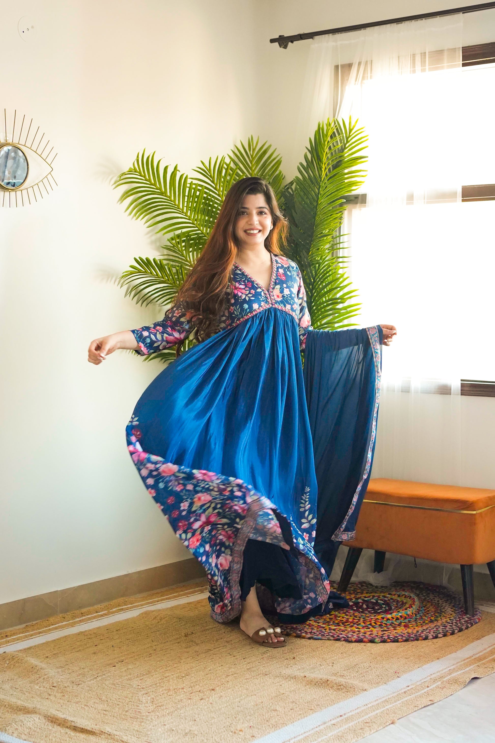 Samay Blue Voluminous Maxi With Dupatta