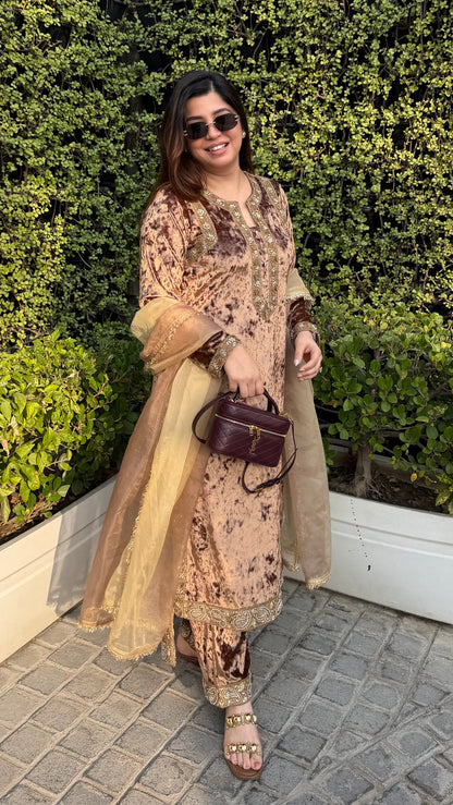 Meherban Golden Velvet Suit
