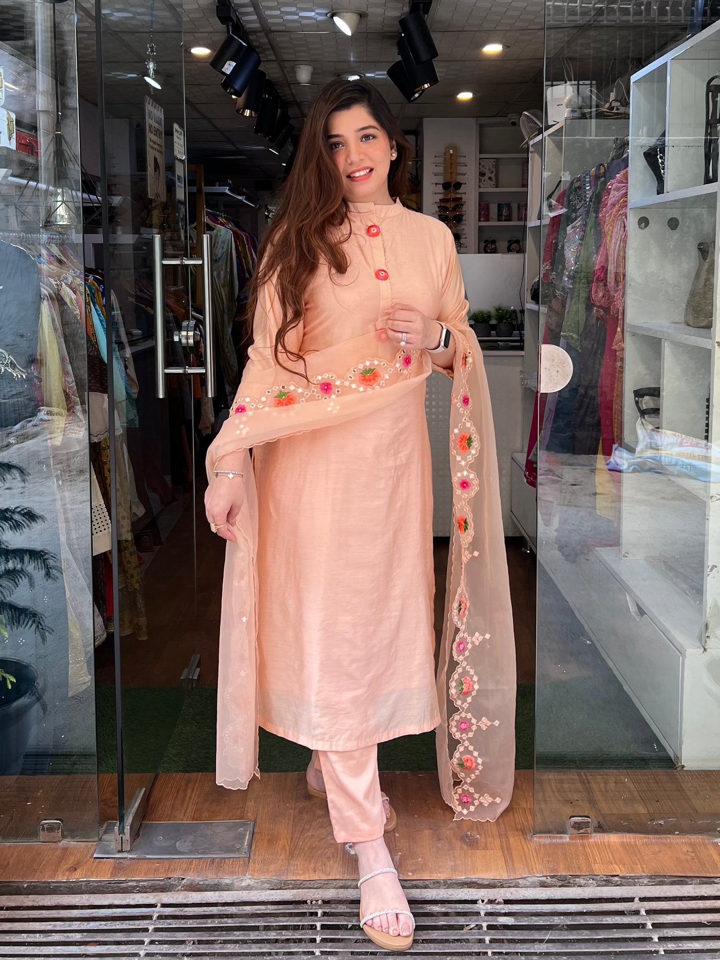 Farah Peach Silk Suit With Embroidered Dupatta