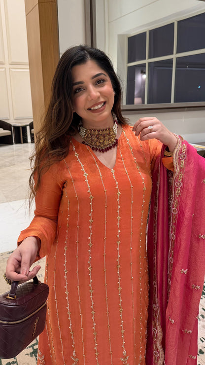 Veera Rust Hand Embroidred Suit Set