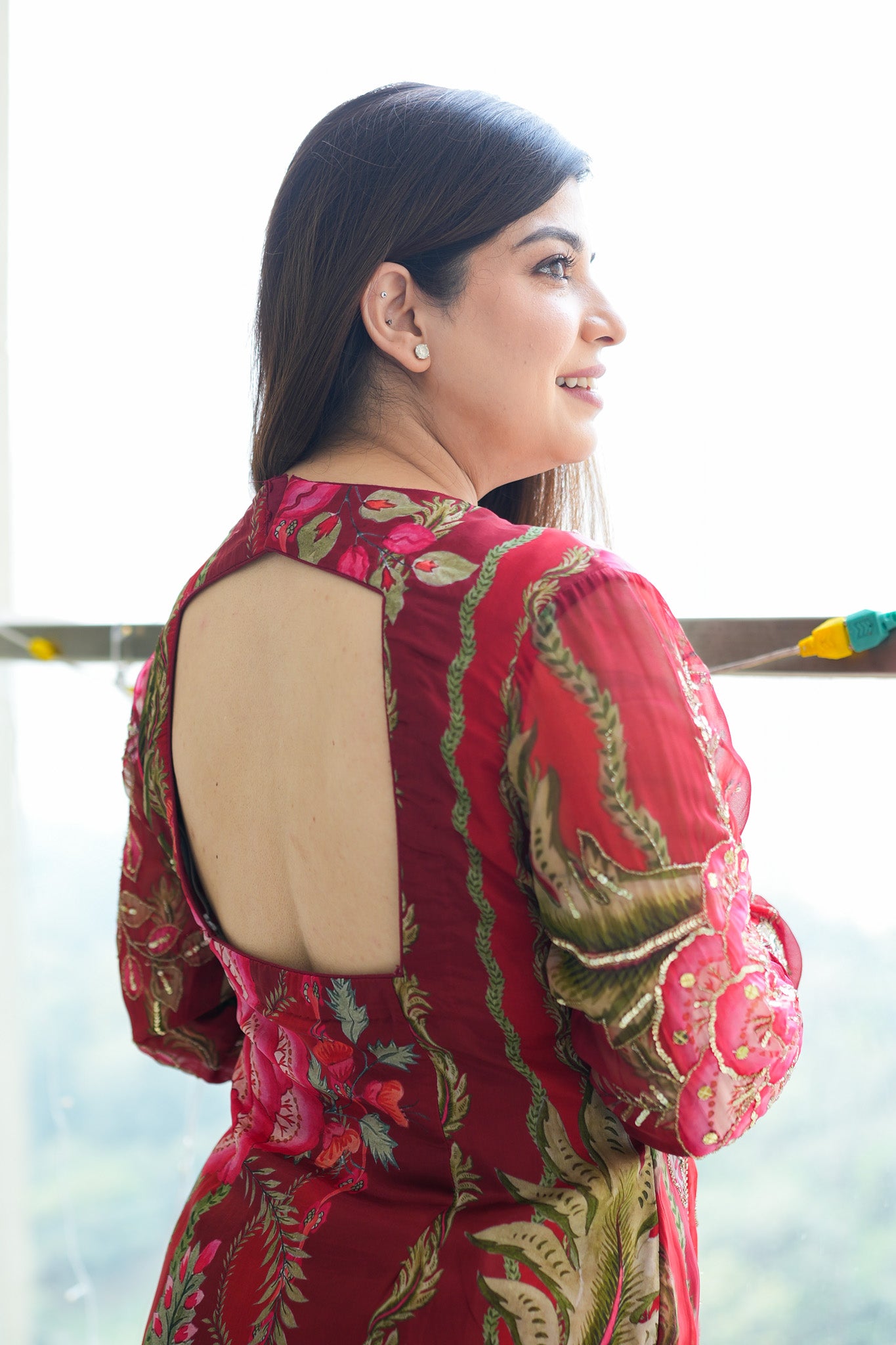 Jeha Red Floral Print Sharara Set