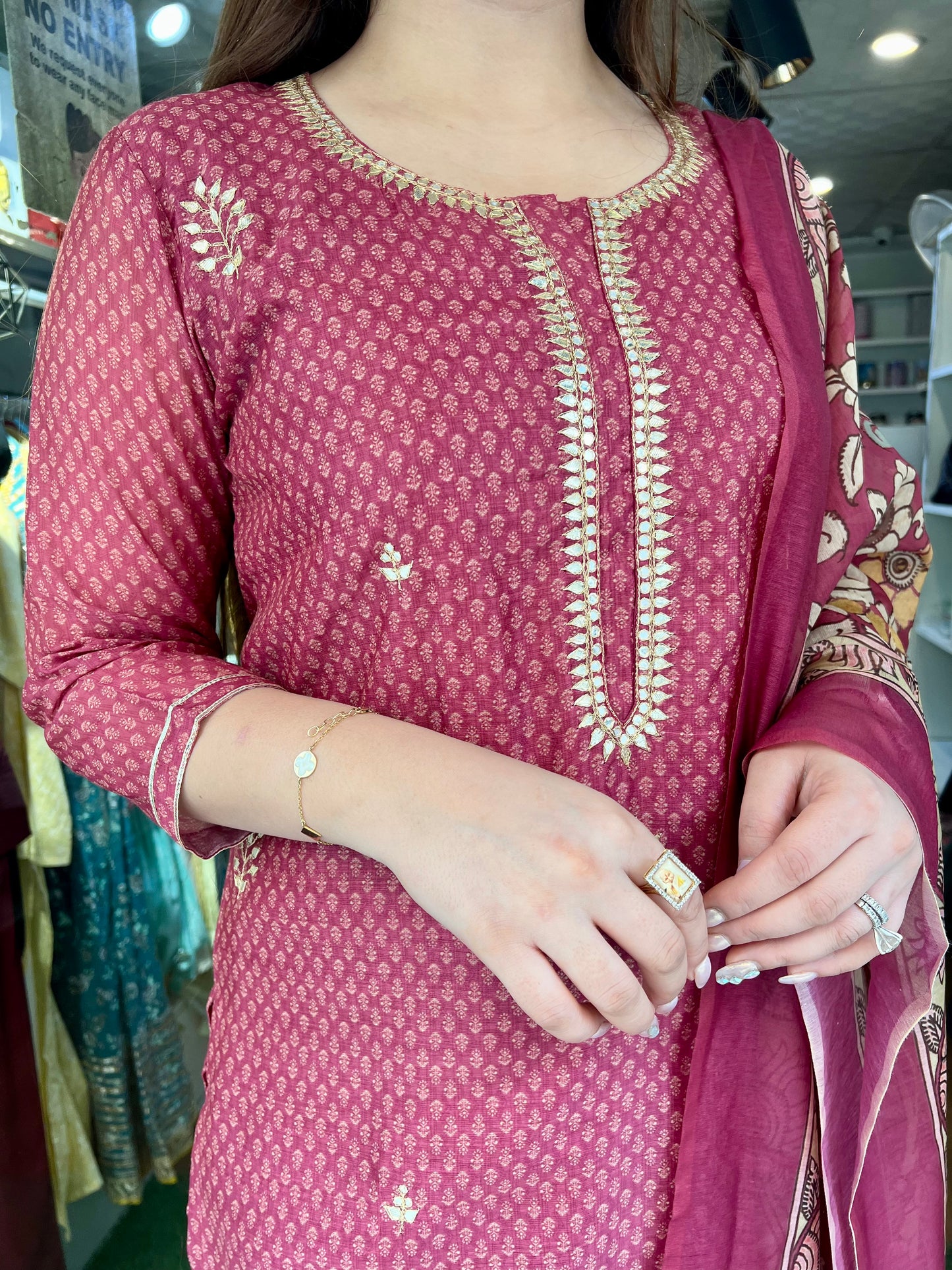 Simar Maroon Chanderi Printed Suit