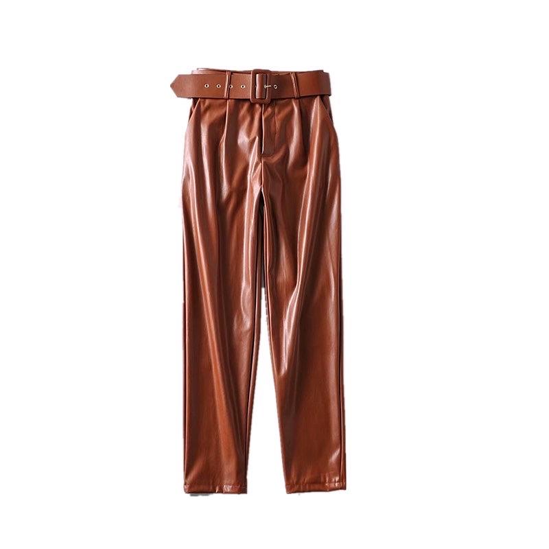 Shelly Pu Leather Pant With Belt