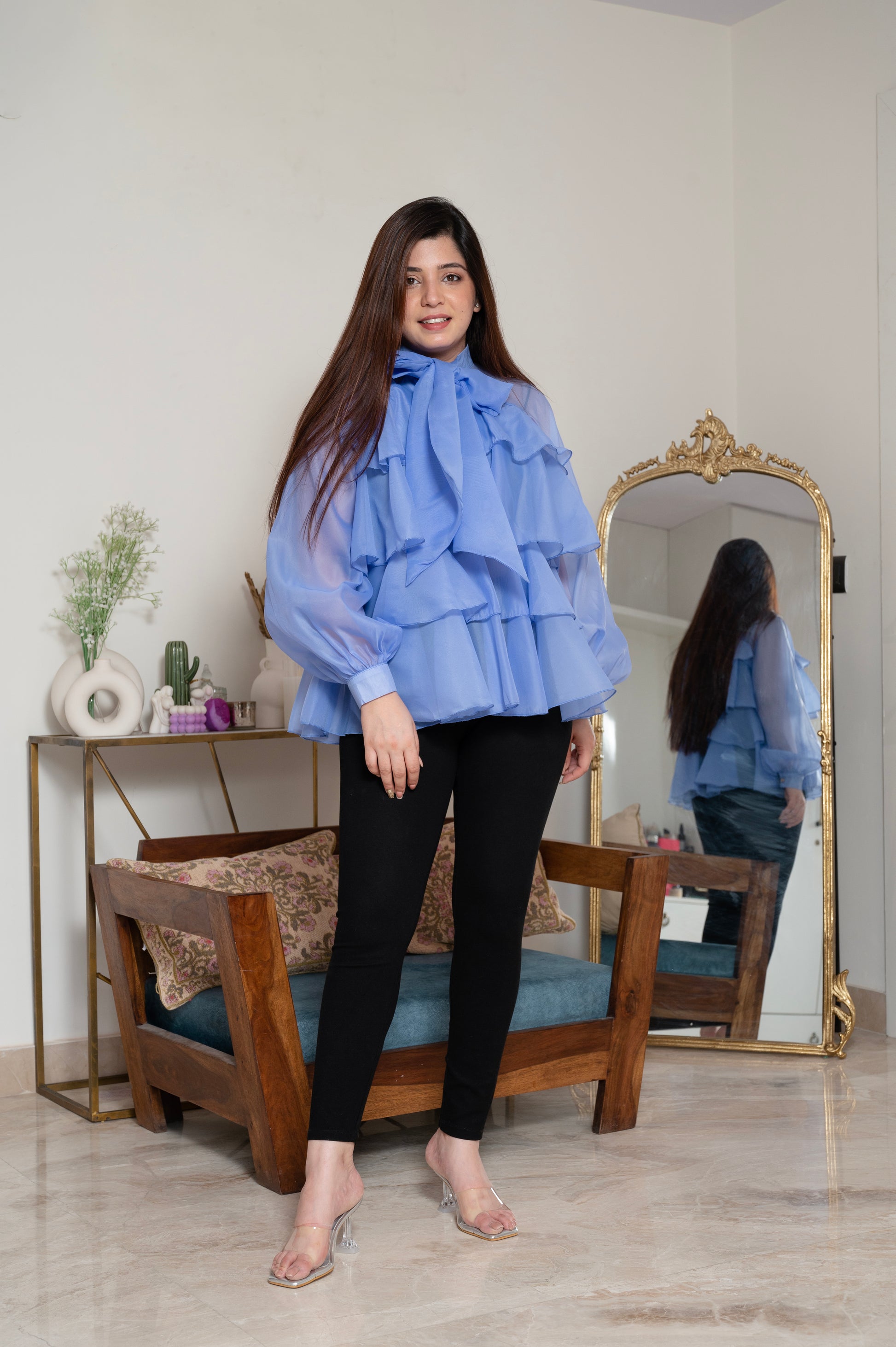 Araceli Blue Frill Top