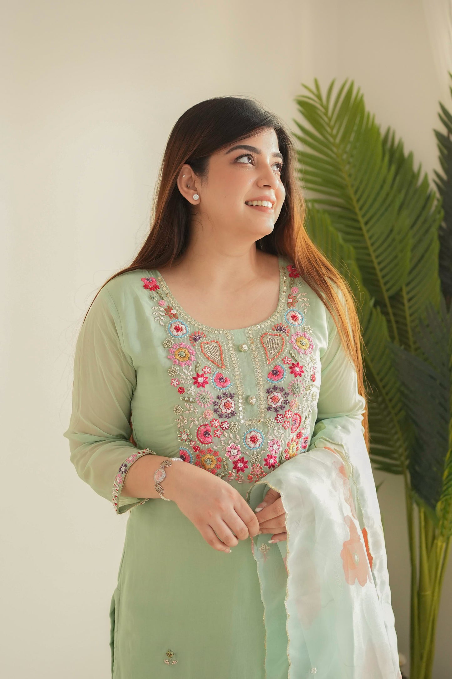 Neena Green Embroidered Suit Set