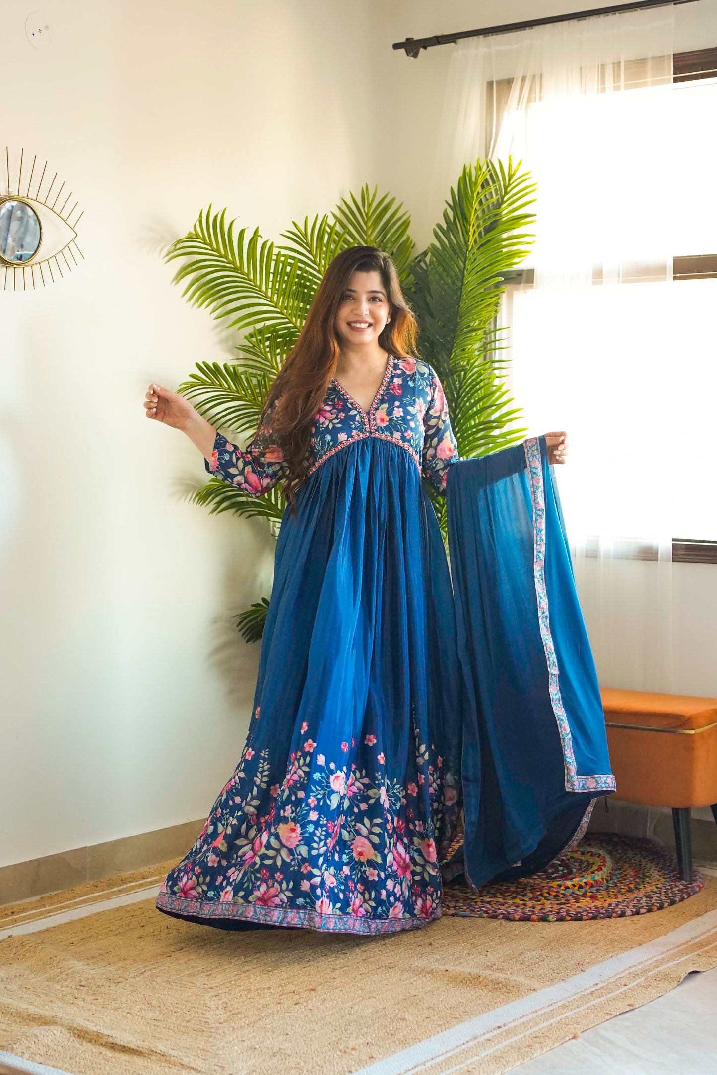 Samay Blue Voluminous Maxi With Dupatta