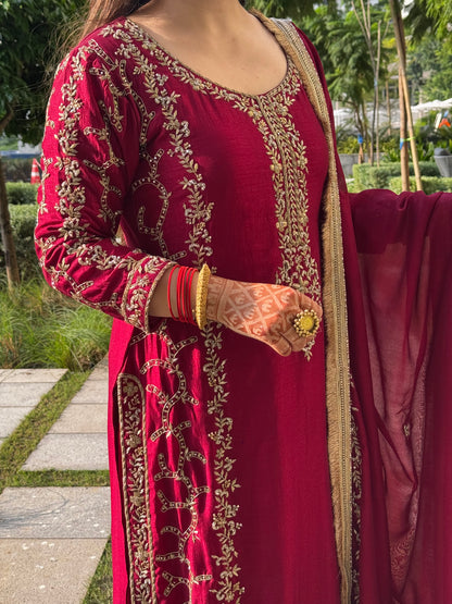 Fanah Red Hand Embroidered Suit