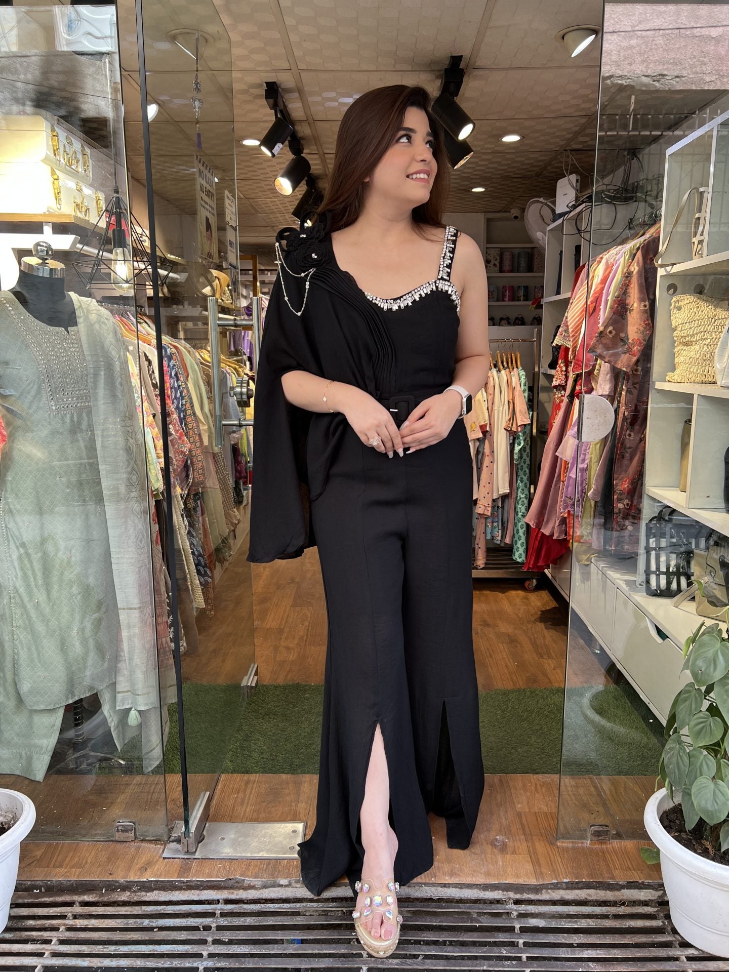 Naina Black Crystal Embellished Jumpsuit
