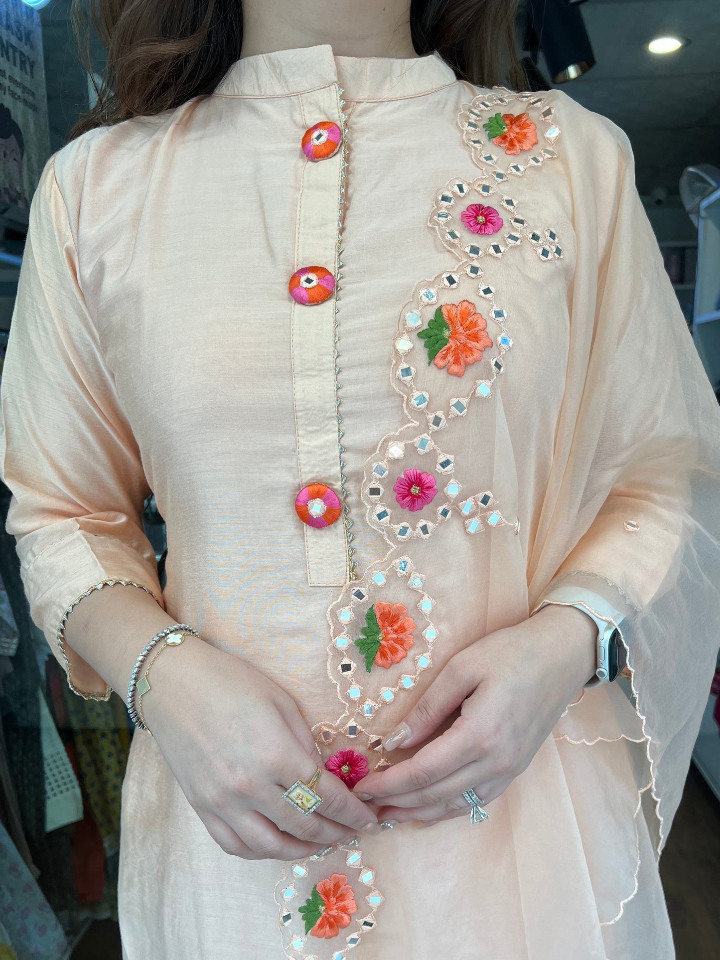 Farah Peach Silk Suit With Embroidered Dupatta