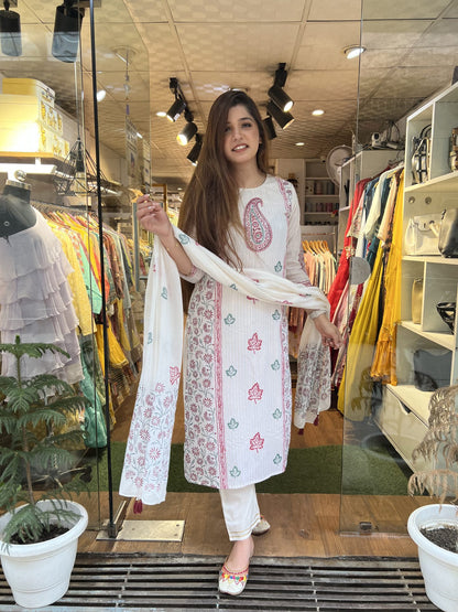 Arya White Printed Suit Set