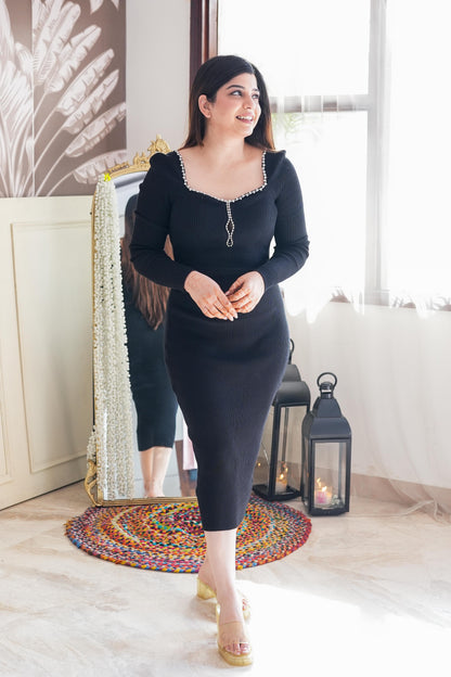 Bora Black Knitted Long Dress