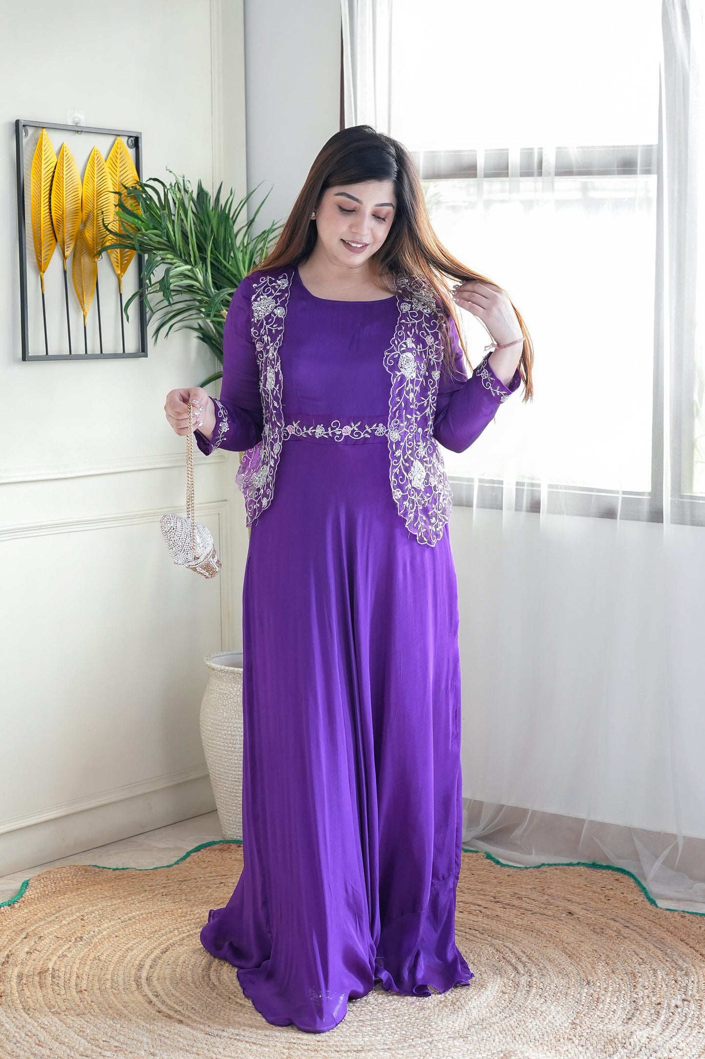 Nain Purple Maxi With Embroidered Cape