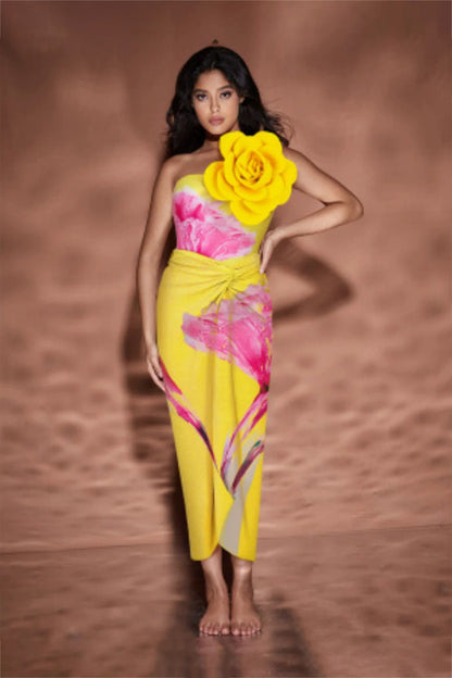 Wella Yellow Swimsuit With Sarong