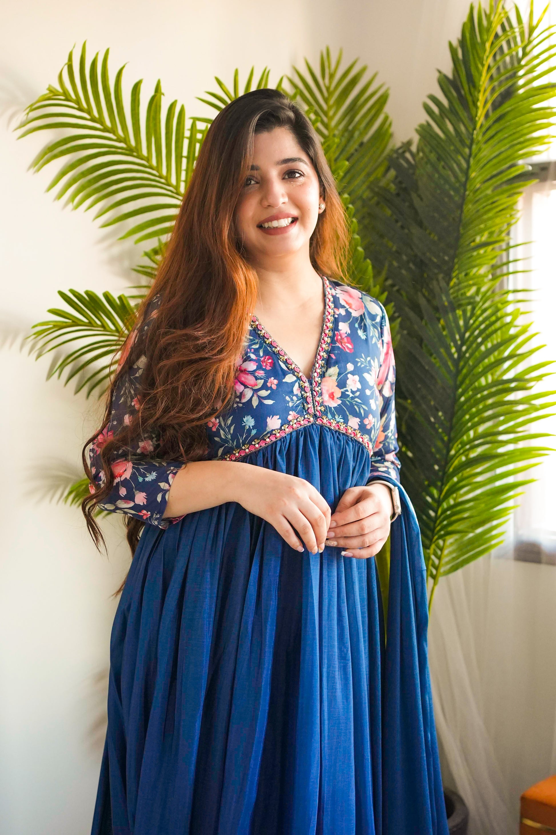 Samay Blue Voluminous Maxi With Dupatta