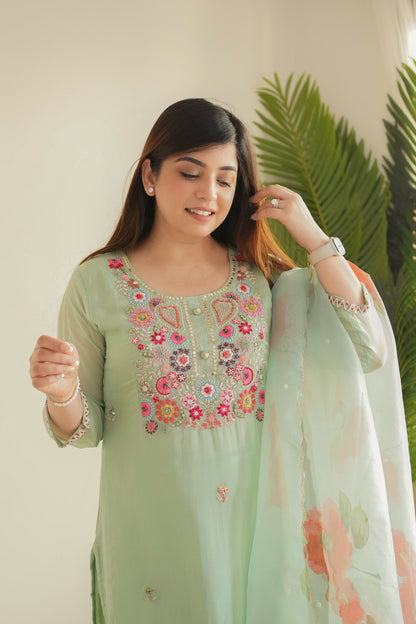 Neena Green Embroidered Suit Set