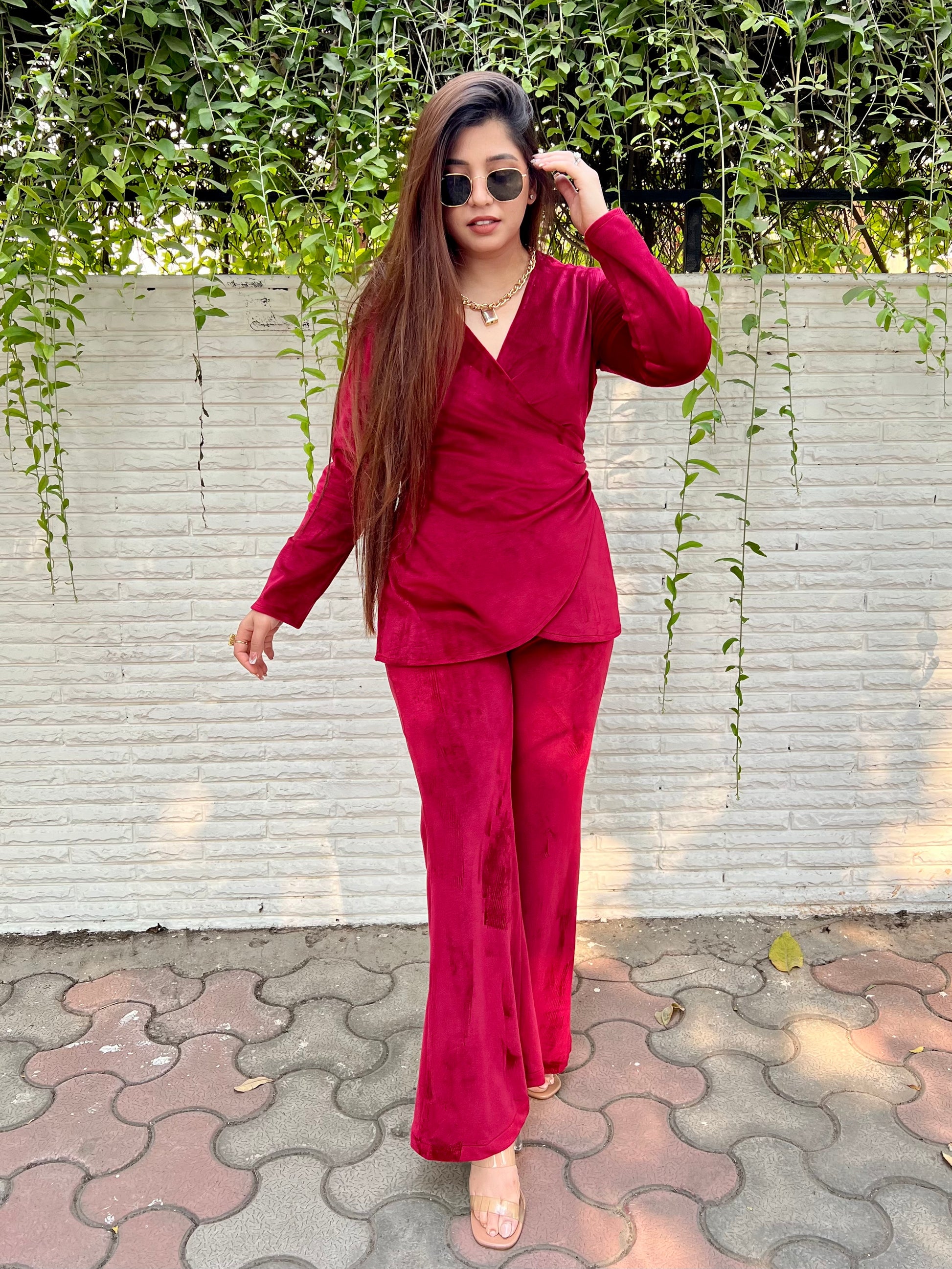 Noor Red Velvet Cordset