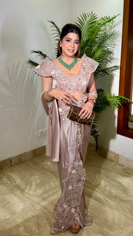 Rose Embroidered Drape Saree