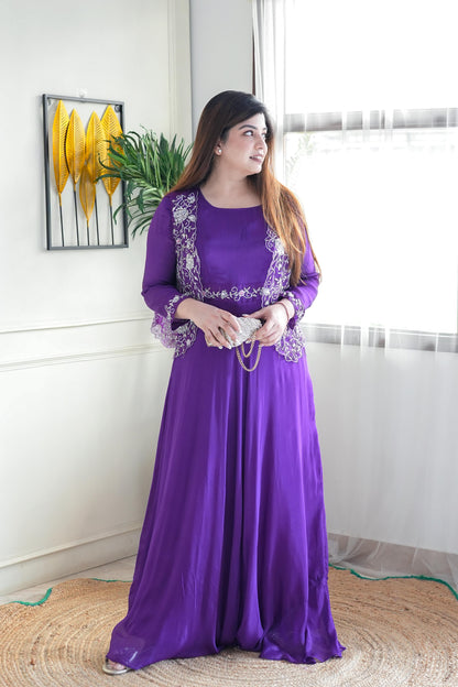 Nain Purple Maxi With Embroidered Cape