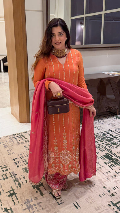 Veera Rust Hand Embroidred Suit Set