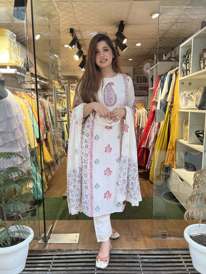 Arya White Printed Suit Set