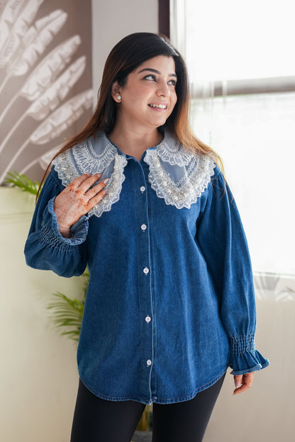 Nyla Crystal Embellished Denim Shirt