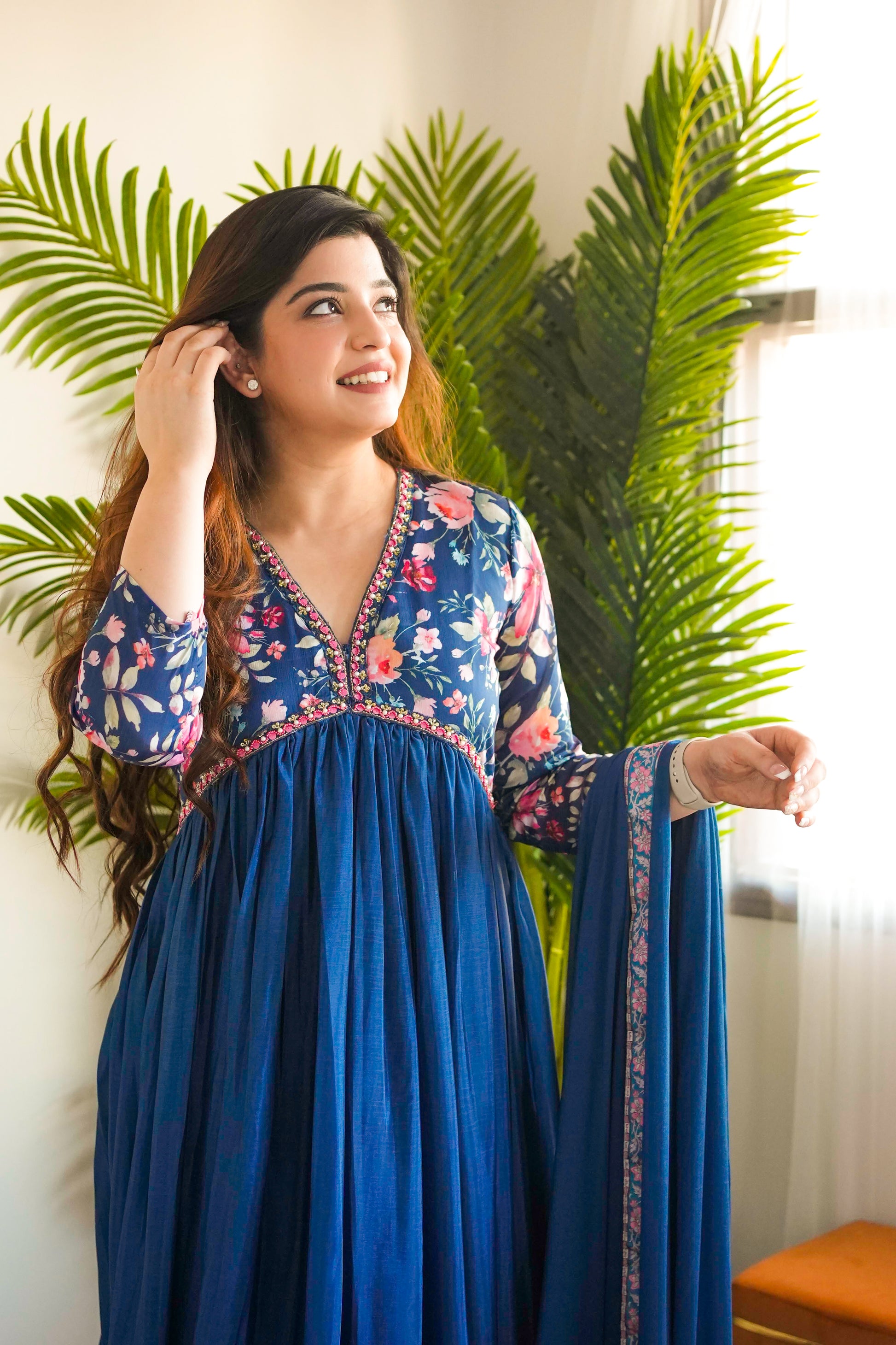 Samay Blue Voluminous Maxi With Dupatta