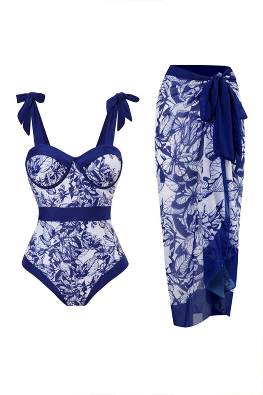 Hues Blue Swimsuit With Sarong