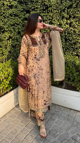 Meherban Golden Velvet Suit