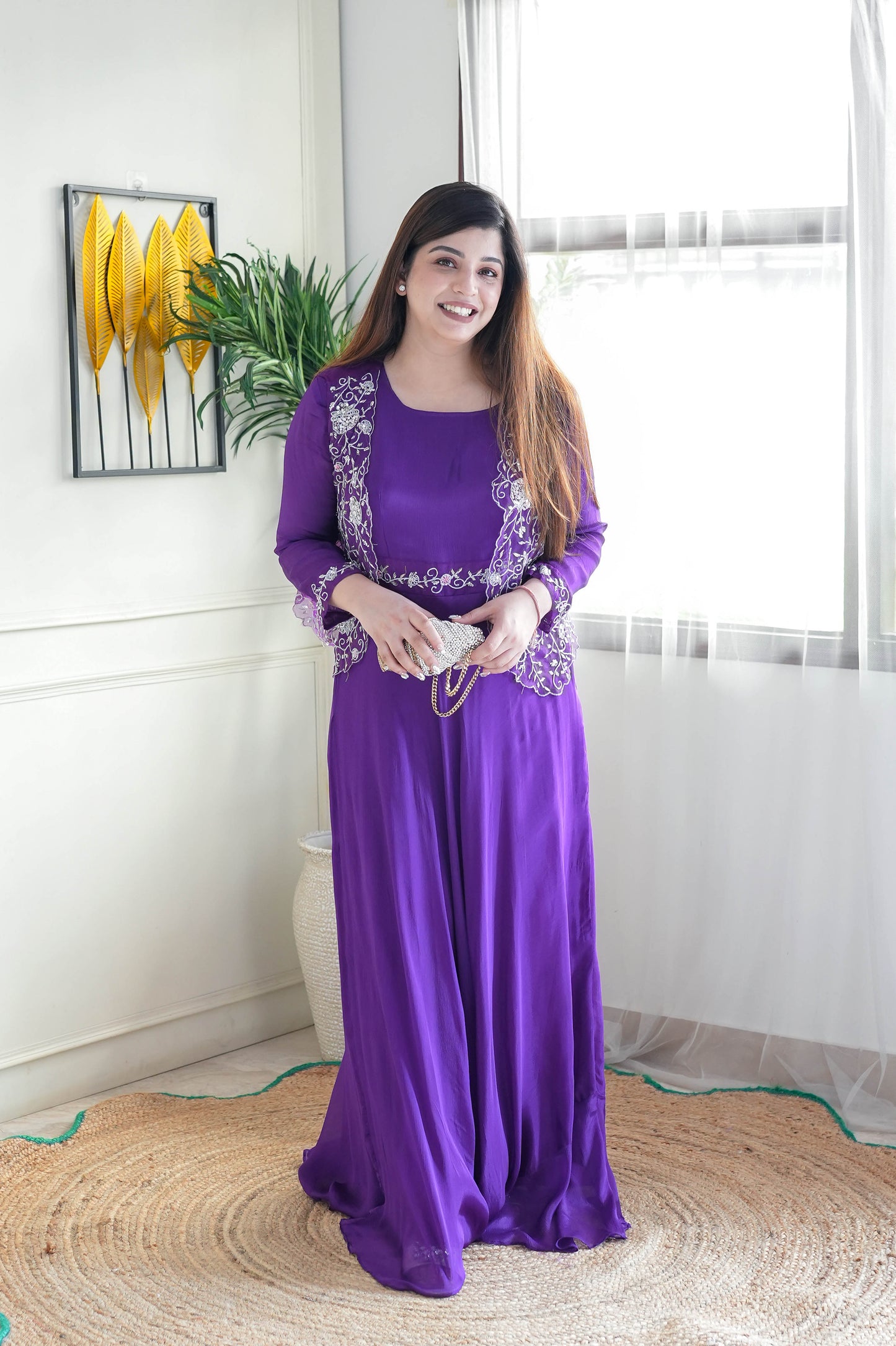 Nain Purple Maxi With Embroidered Cape