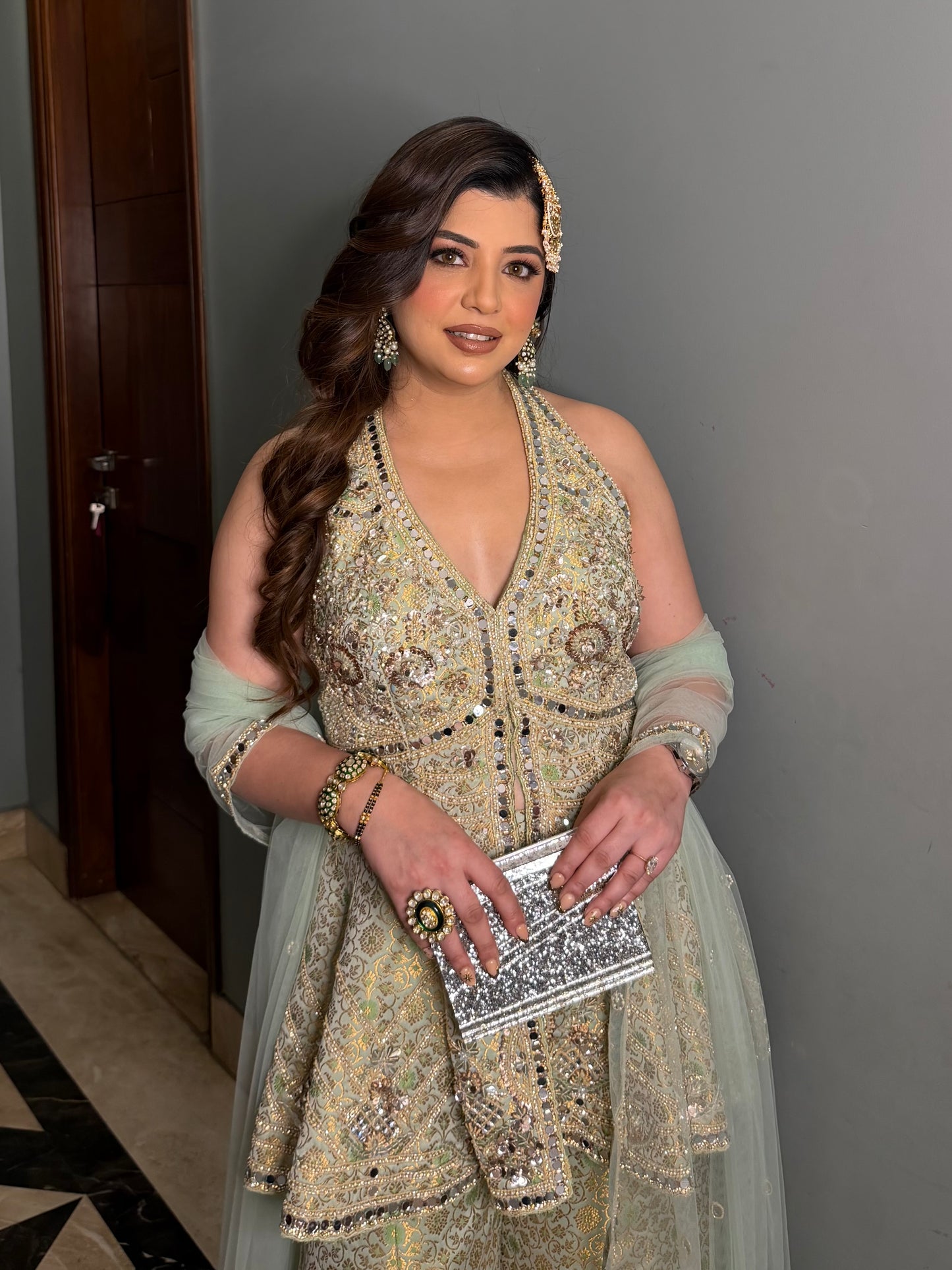 Hiral Mirror Work Halter Neck Suit