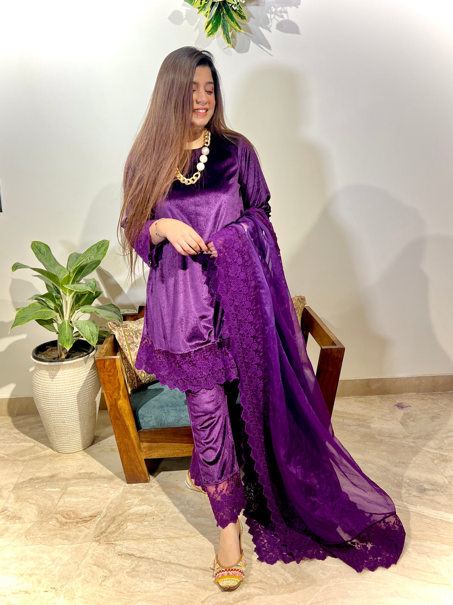 Siffat Purple Velvet Suit