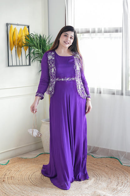 Nain Purple Maxi With Embroidered Cape