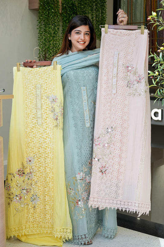 Geena Cutwork Unstitched Suit