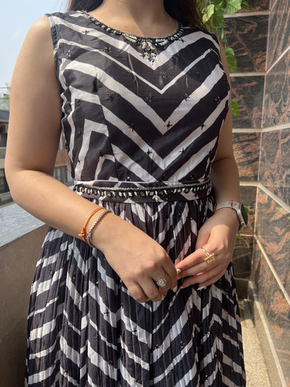 Midha Black And White Stripes Maxi With Belt