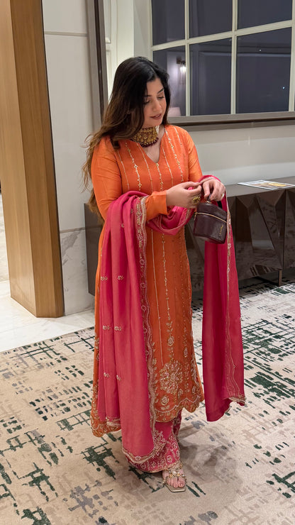 Veera Rust Hand Embroidred Suit Set